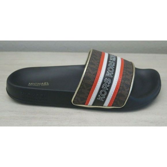 Michael Kors Women's Sz 6M Brown/Crimson Red Gilmore Slides - Picture 4 of 8